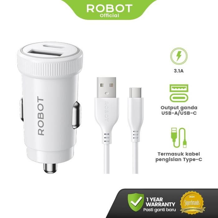 ROBOT CAR CHARGER 3.1A COLOKAN CHARGER MOBIL DUAL PORT OUTPUT GANDA WITH TYPE C CHARGER CABLE
