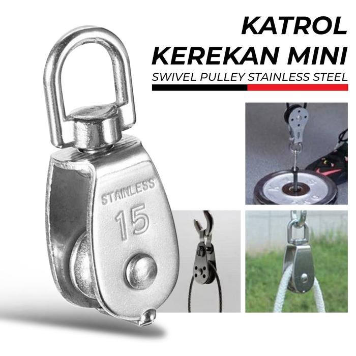 Katrol Kerekan Mini Kecil Miniatur Sound Serbaguna Swivel Pulley Stainless Steel M15-M50