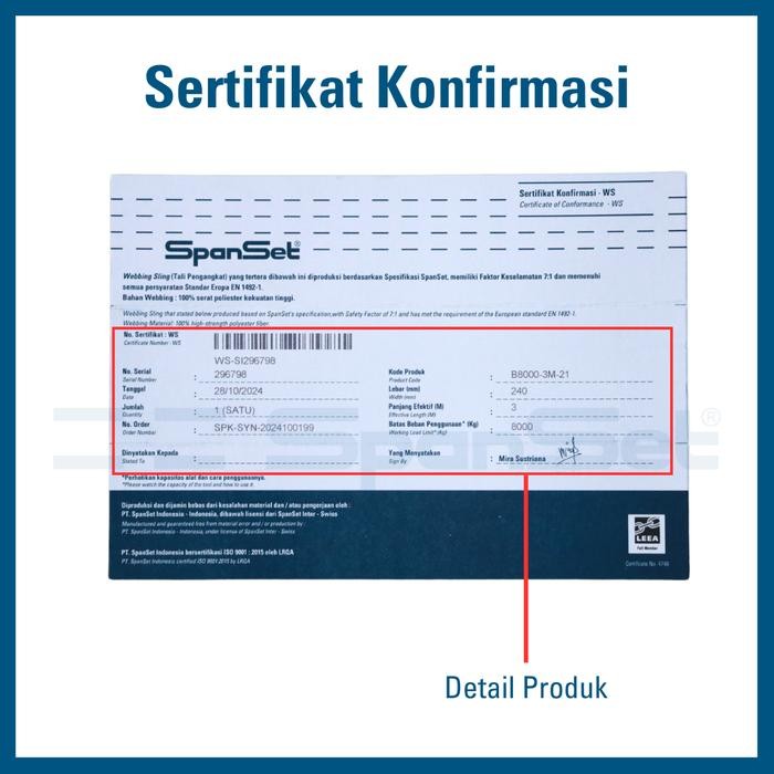 

[B4000] Spanset Webbing Sling Double Ply 4 Ton, Safety Factor 7:1, Tali Angkut & Angkat Beban /