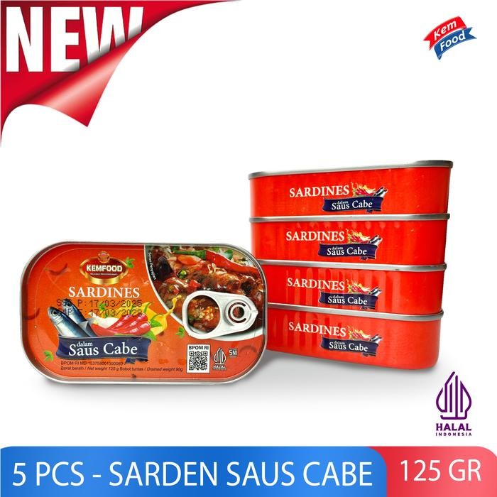 

READY PAKET 5 PCS SARDEN SAUS CABAI KEMFOOD 125G MAKANAN KALENG PEDAS