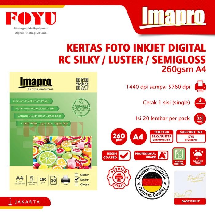 

Kertas Foto Inkjet Imapro Green Digital RC Silky Luster 260gsm A4