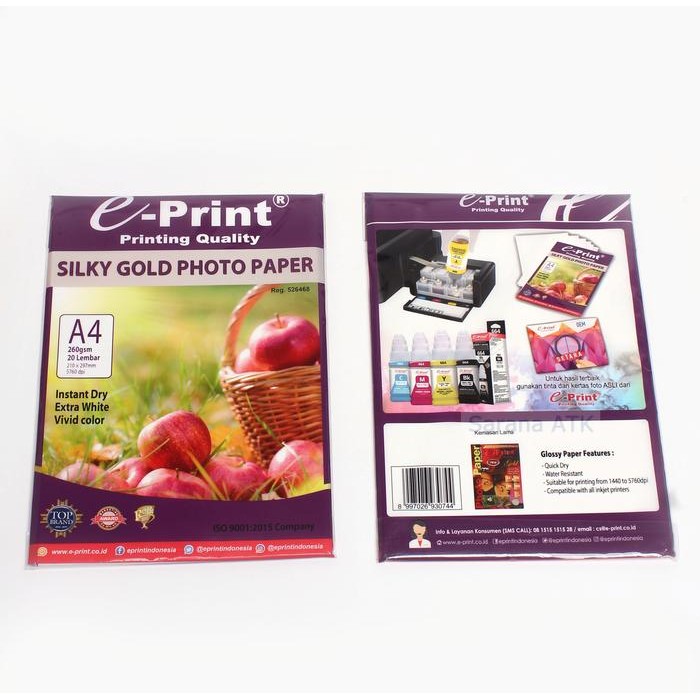 

E - PRINT SILKY GOLD A4 260GSM 20S [ Buah Apel Dikeranjang ] - Pack