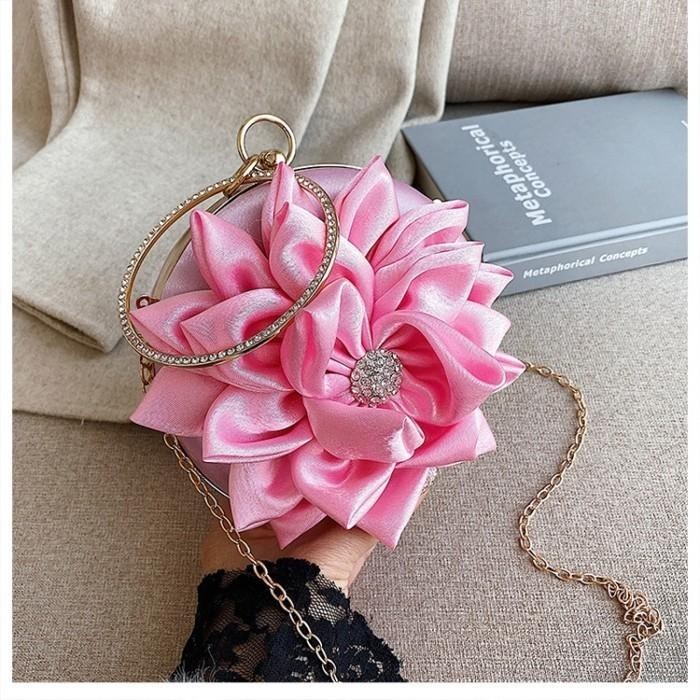 Tas Pesta Wanita Bulat Bunga Cantik Selempang Import Premium Terbaru
