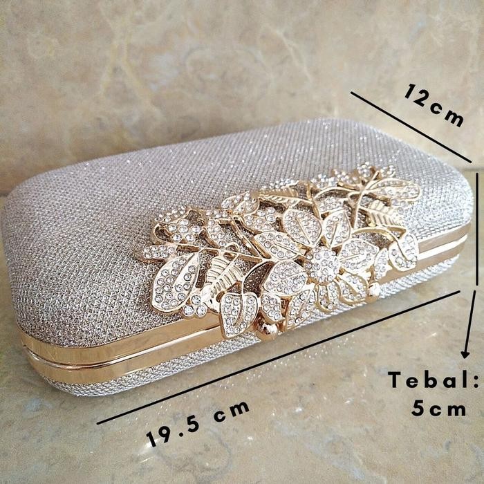 Tas Pesta Kristal Bunga Clutch Wanita Kondangan Impor Mewah Elegan 578
