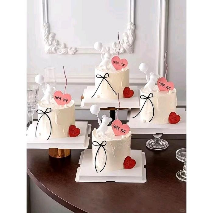 Hiasan Kue Ulang Tahun Beruang Balon / Dekorasi Kue Ulang Tahun Beruang Love / Pajangan Kue Ulang