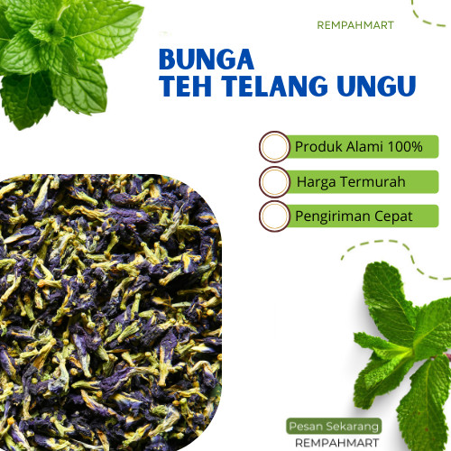 

100g Teh Telang Organik Butterflay Pea Flower / Bunga Talang Minuman Herbal Kesehatan100 Gram Rempahmart