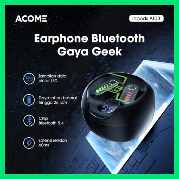 Acome Inpods AT03 Headset Earphone Tws Bluetooth 5.4 Original Happy Shopping