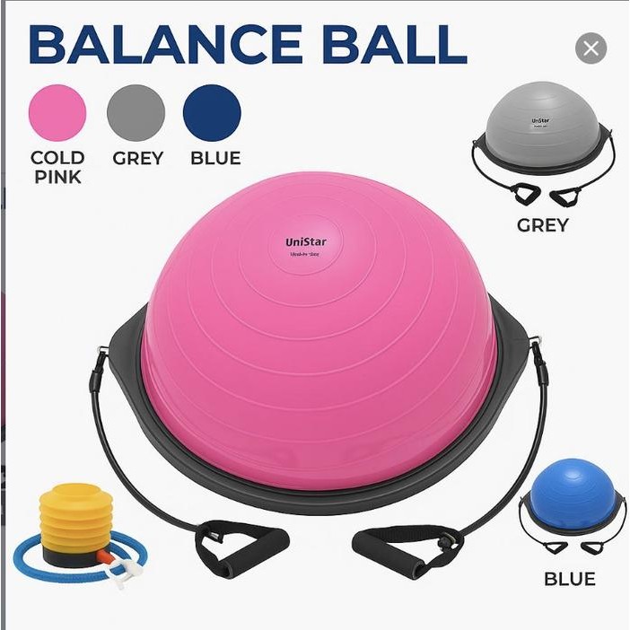 

Bosu Ball Balance Ball Yoga Pilates Gym Fitness 58cm UNISTAR Original Berikut Pompa Bola