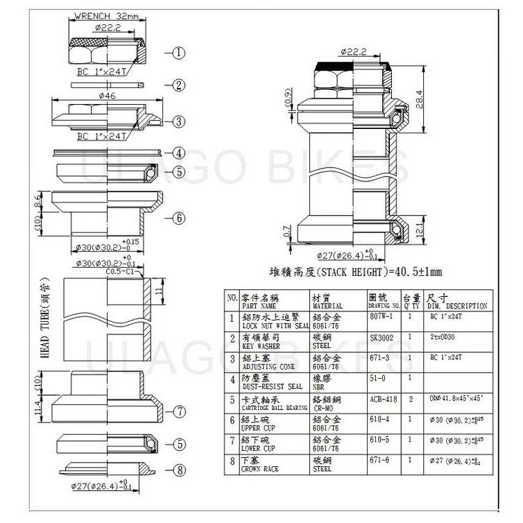 headset NECO TAIWAN h671 bearing sepeda 22.2mm kom mangkok fork garpu