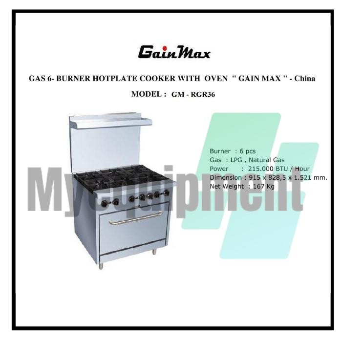 STOVE 6 BURNER WITH OVEN GAS GAINMAX GM RGR36