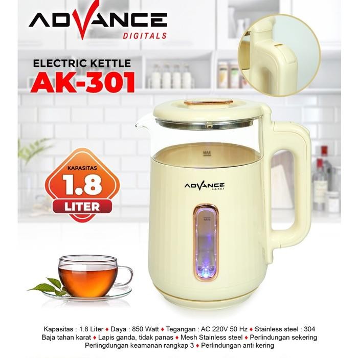 Kettle Advance AK-301 Teko Listrik Kaca Serbaguna Pemanas Air