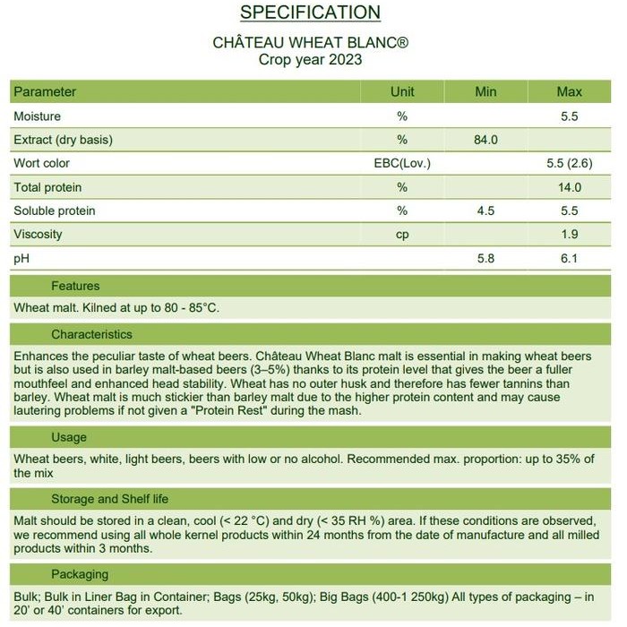 

Malt Chteau Wheat Blanc Max. 5.5 Ebc Best Seller
