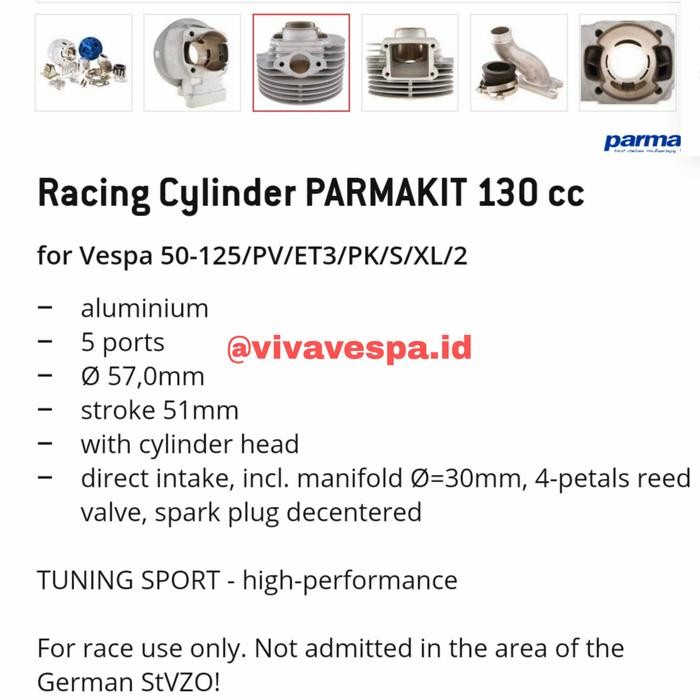 Blok Set Parmakit 130 cc Direct intake utk Vespa PTS