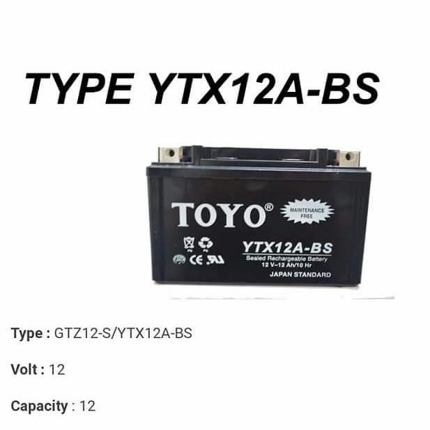 Aki Motor Kawasaki ER650 Vulcan 650cc Toyo YT12A-BS/GTZ12C