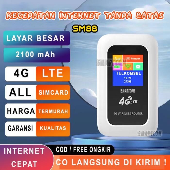 Terbaru Modem Mifi Wifi Smartcom Sm88 Unlock All Operator 4G 2100Mah