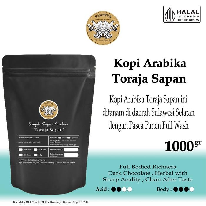

Otten Flair - Biji Kopi Arabika Toraja Sapan 1Kg Specialty Arabica Bean Ground Bubuk 1 Kg Tagetto