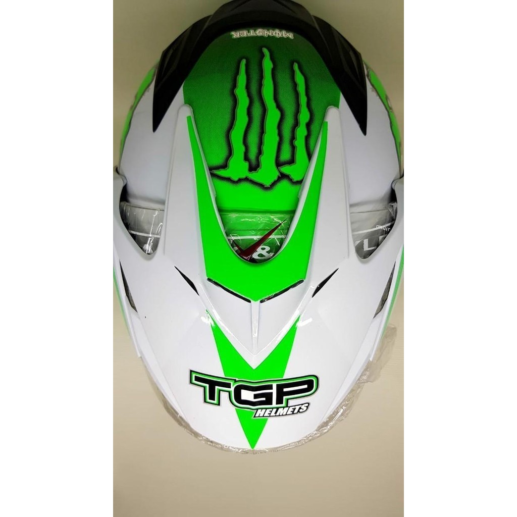Helm Helmet Helem Double Visor Bxp Motif Monster Putih Hijau