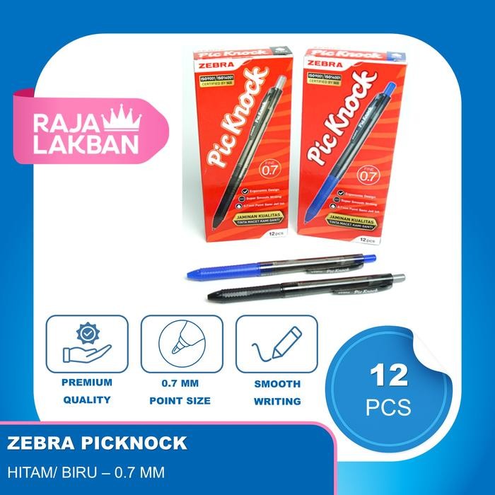 

Pulpen Klik ZEBRA PICKNOCK 0.7 mm, Hitam/ Biru - LUSIN - HITAM