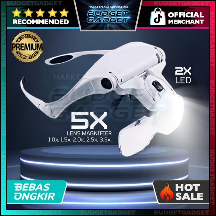 

Kaca Pembesar Kacamata Reparasi Jam Magnifier with 2 LED 5 Lens 3.5X - 9892B2 - Warna