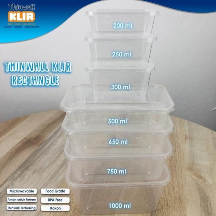 JT Thinwall Thinwal Kotak Persegi Panjang 500ml 650ml 750ml 1000ml Isi 25 Pcs l Tinwall Kotak Makan