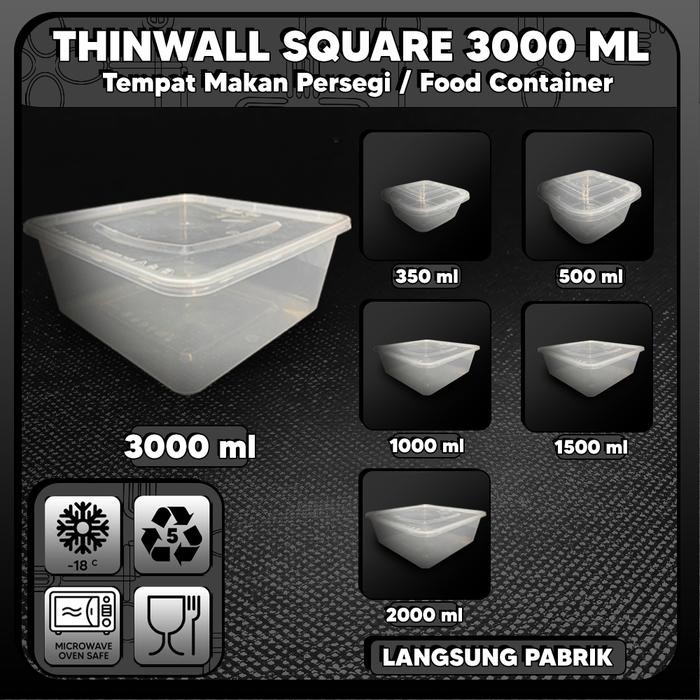 JT Thinwall 3000 ML Persegi / Kotak Makan Plastik