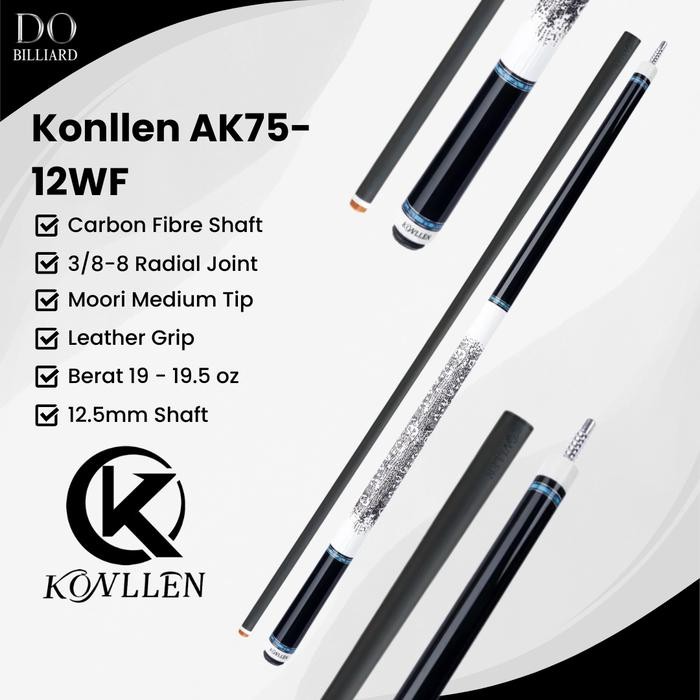 ASLI Stick Billiard KONLLEN AK75-12F Carbon Cue Leather Grip Low Deflection / Stick Konllen AK75-12F