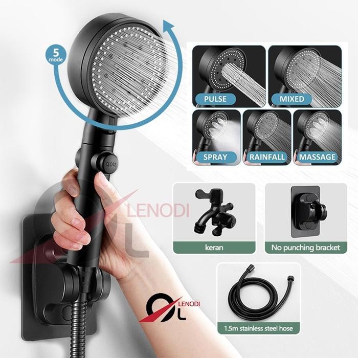Toto Sanitaary - Kepala Shower Mandi Hitam Premium Portabel Dengan Selang Shower Kamar Mandi