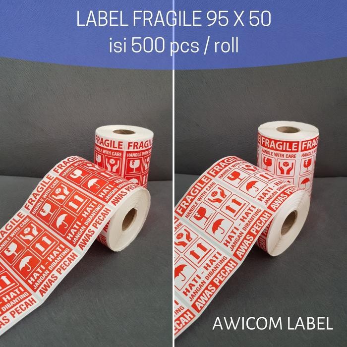 

ID LABEL STICKER FRAGILE 95X50 HANDLE WITH CARE HATI-HATI JANGAN DIBANTING AWAS PECAH 95 X 50 ISI