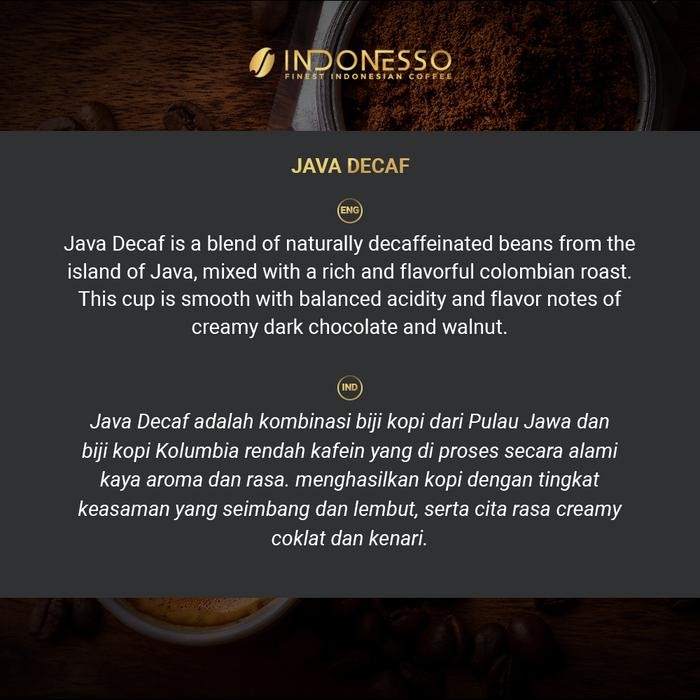 

INDONESSO JAVA DECAF DECAFFEINATED COFFEE CAPSULES COMPATIBLE WITH NESPRESSO MACHINES / KAPSUL KOPI