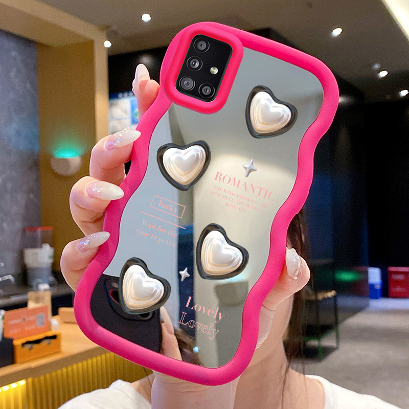 Casing Untuk Samsung A51 M40s Case Casing Hati Perak Gelombang Cermin Silikon Softcase HP Cesing Kas