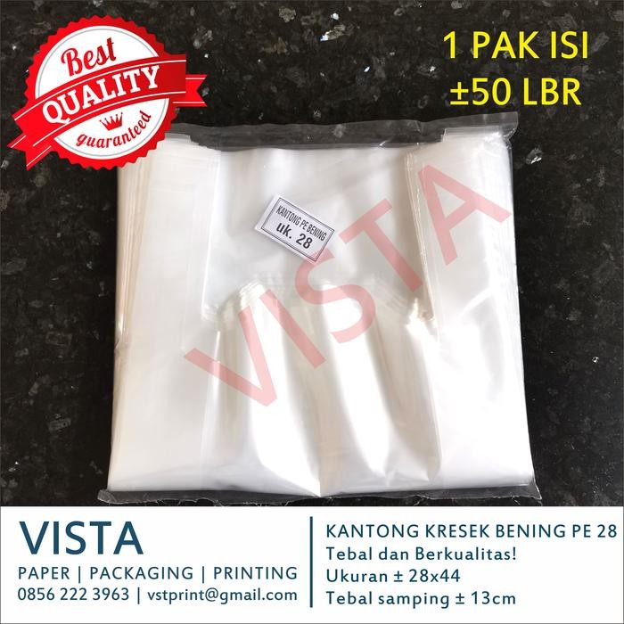 

Keresek Pe Bening ukuran 28 plus sablon 1 sisi 1 warna, per 1000 pcs