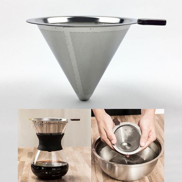 Dripper V60 Saringan Kopi V60 Cone Coffee Dripper Stainless -Gratisongkir