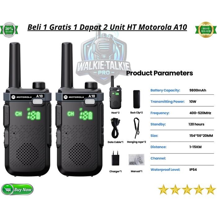 Beli 1 Gratis 1 Dapat 2 Unit HT Motorola A10 Layar LED Bisa Copy Frekuensi Tahan Air Walkie Talkie