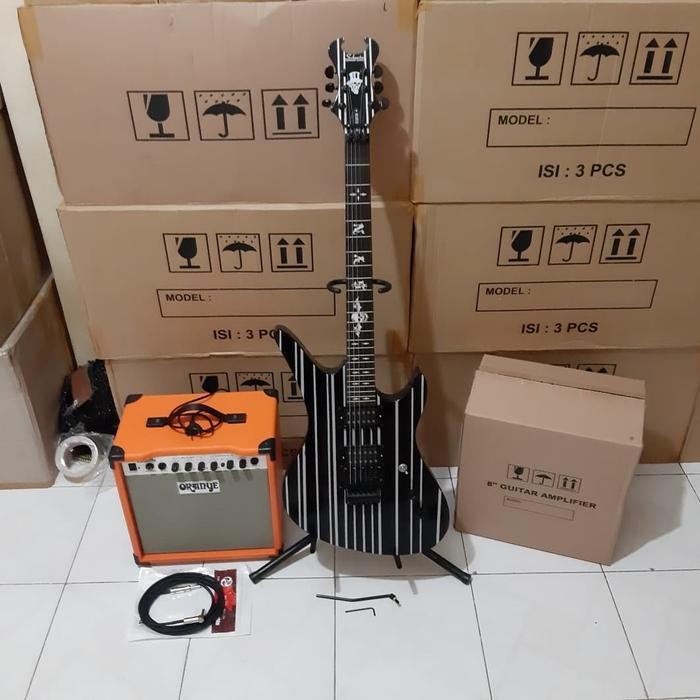 Baru Paket Schecter Synyster Gates Guitar + Orange Amp + Kabel Jack