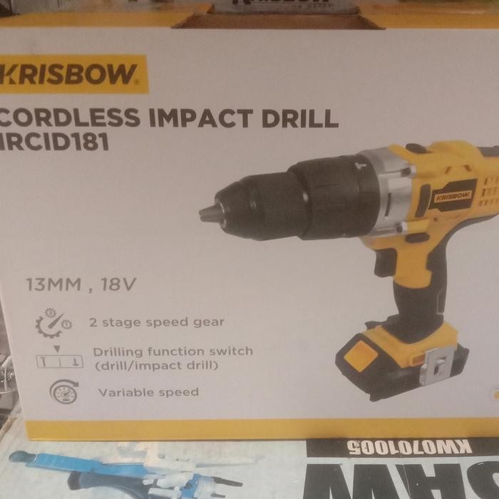 Berkualitas Krisbow Mesin Bor Cas Rechargeable Tanpa Kabel Baterai 18V Li-Ion