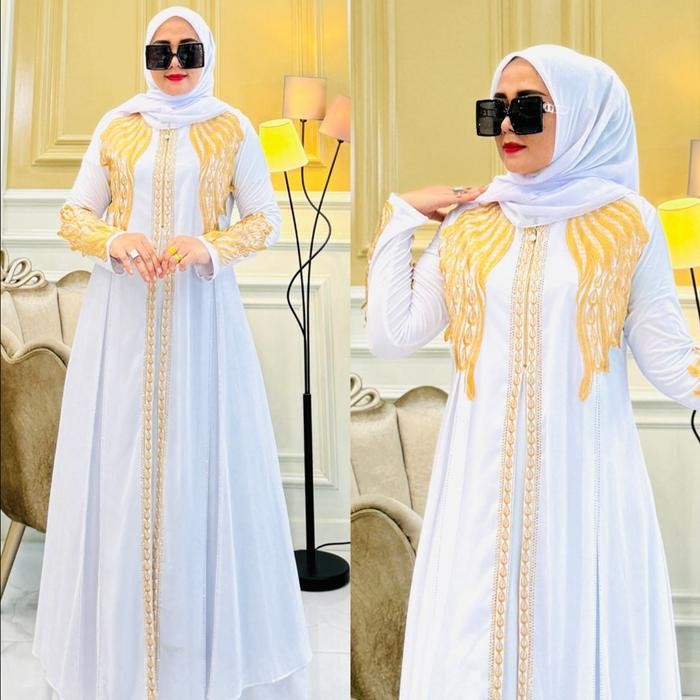 (Cod)Gamis Abaya Arab Putih Turkey Jersy Import Mix Ceruty Premium