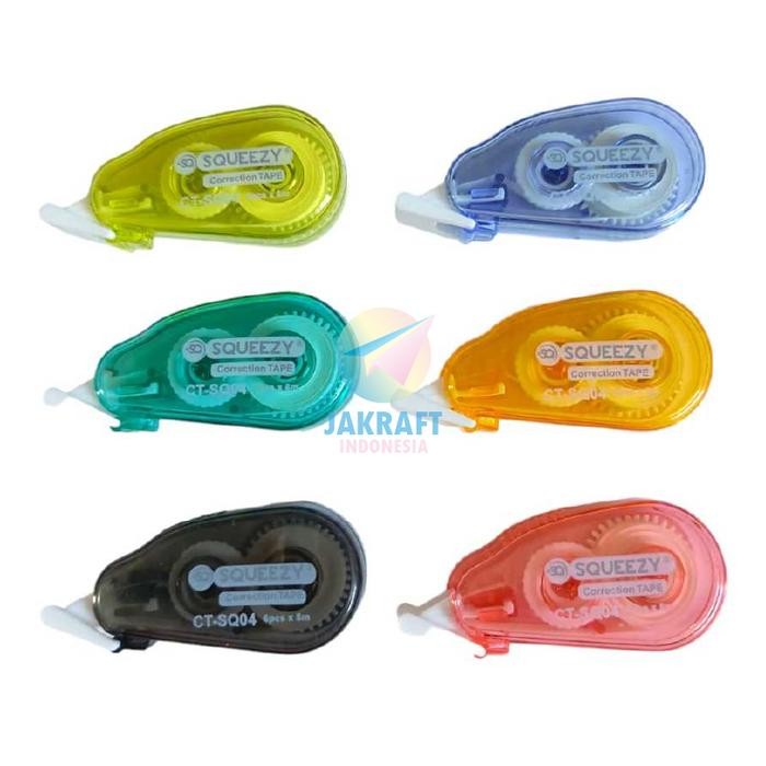 

New (6 Pcs) GROSIR Tip Ex Pita Mini SQUEEZY CT-SQ03 Hitam Black CT-SQ04 Warna Warni Color CT-SQ05