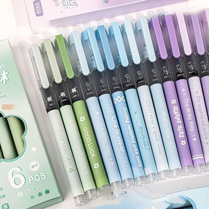 

New [MILOLI] 6Pcs PENA HEART BEATS Pulpen Mekanik Gel Pen Black 0.5mm Minimalist - D0067