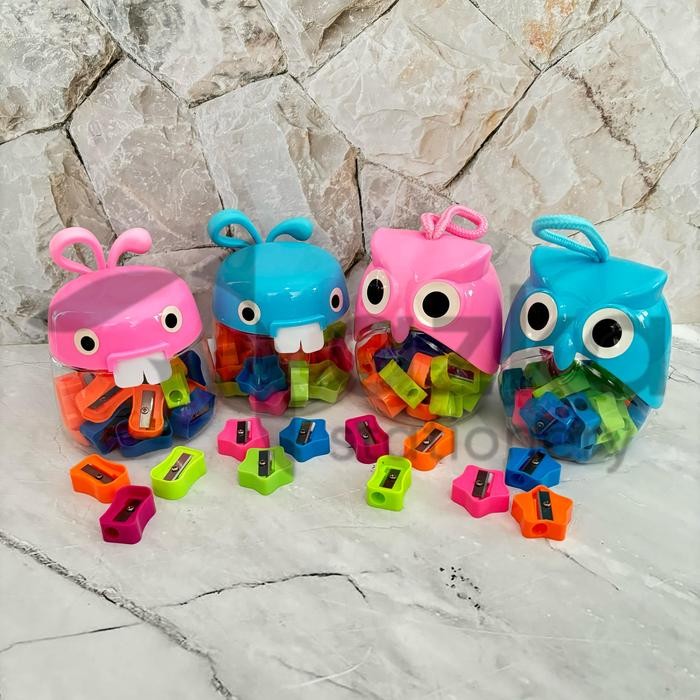 

New Azka Stationery SATU POT ( 24 PCS ) Serutan Ongotan Rautan Pensil Toples Motif Karakter Lucu