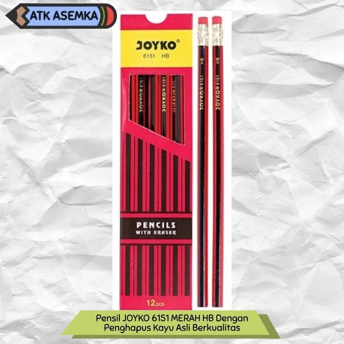 

New Pensil JOYKO 6151 MERAH HB Dengan Penghapus Kayu Asli Berkualitas