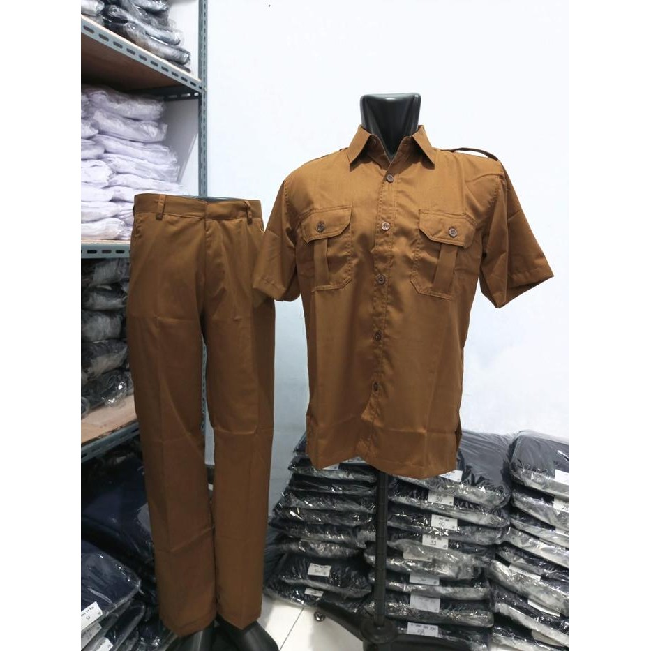 TERLARIS Seragam Khaki PNS - Baju Khaki Pria Lengan Pendek Katun Wol - Baju PNS - Seragam PNS -