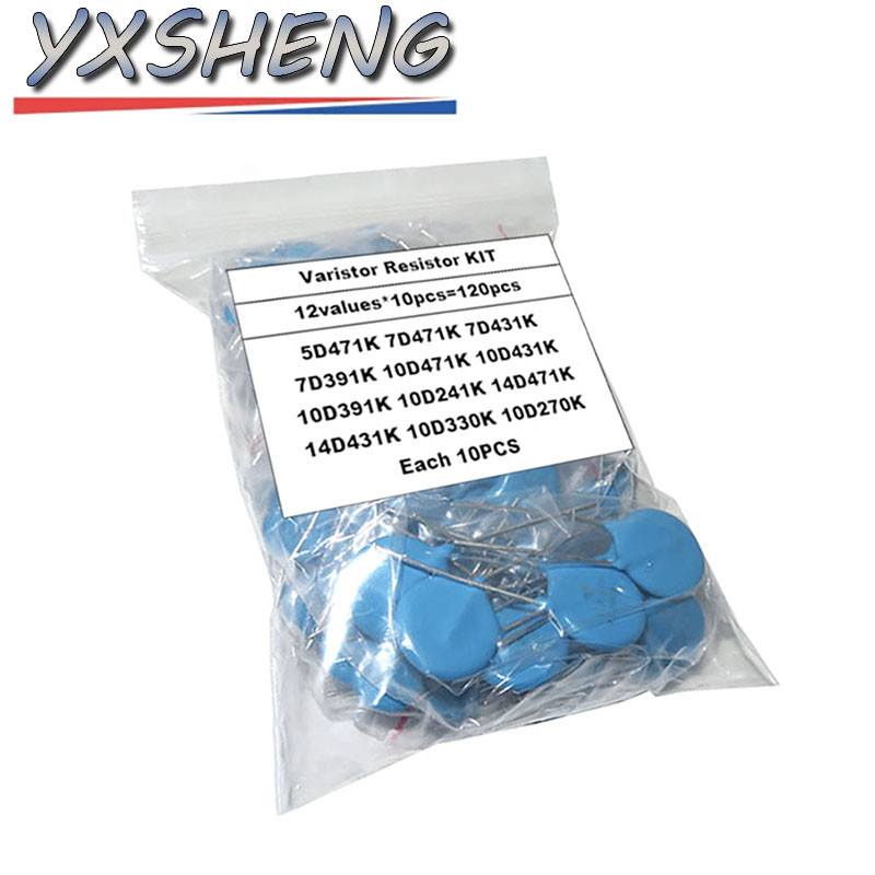 120PCS Varistor Resistor Assorted KIT 5D471K 7D391K 10D391K 7D471K 10D471K 10D241K 14D431K 14D471
