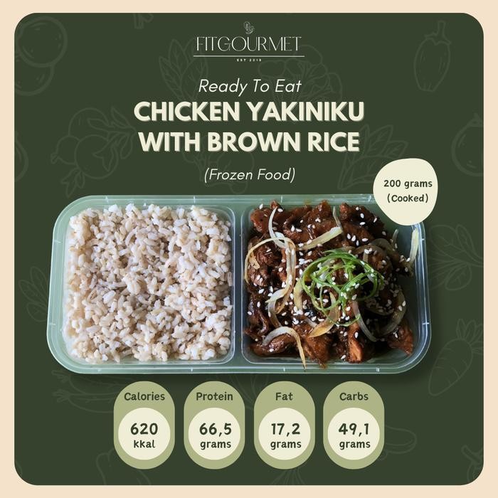 

Baru Protein Ready To Eat Chicken Yakiniku Ayam Low Cal with Brown Rice 200gr Frozen