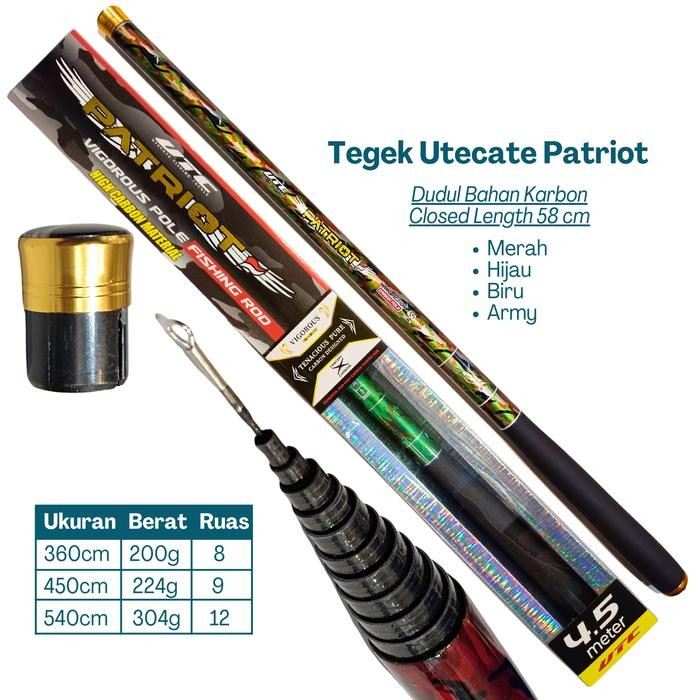 Tegek Utecate Patriot Joran Pole Bahan Karbon Ujung Besi Untuk Mancing Gabus Dudul Closed Length 58