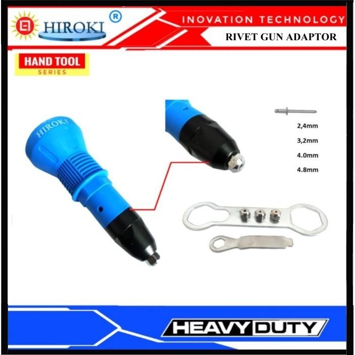 HIROKI PREMIUM ADAPTER RIVET GUN TANG ELEKTRIK ALUMINIUM BAJA RINGAN