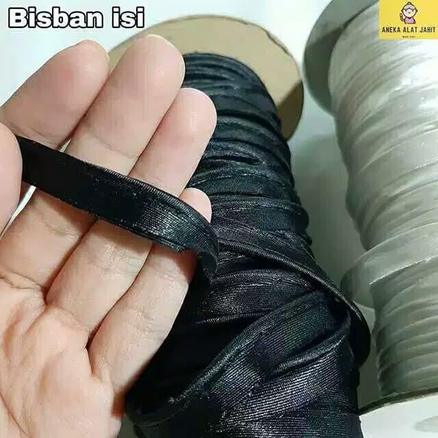 V02D 1 Roll Bisban Isi Bahan Satin / Bis Isi / List Baju Hitam Putih