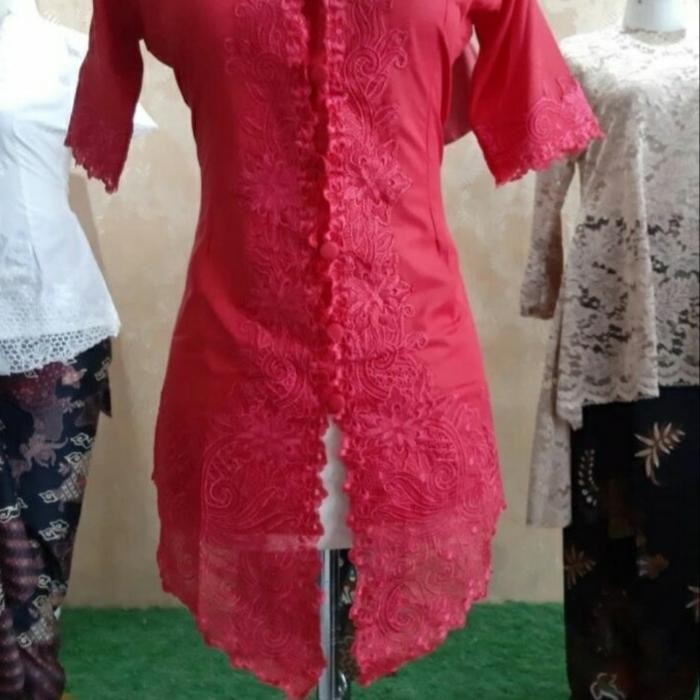 kebaya encim modern lengan pendek merah