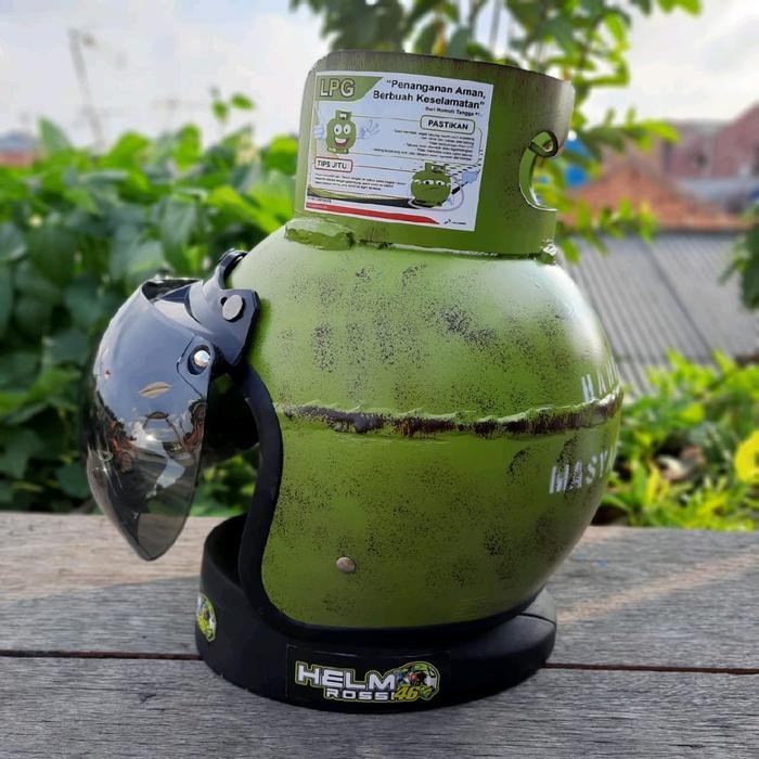 Helm Gas LPG Helm Unik Tabung Gas Hijau HELM Lucu Included Visor