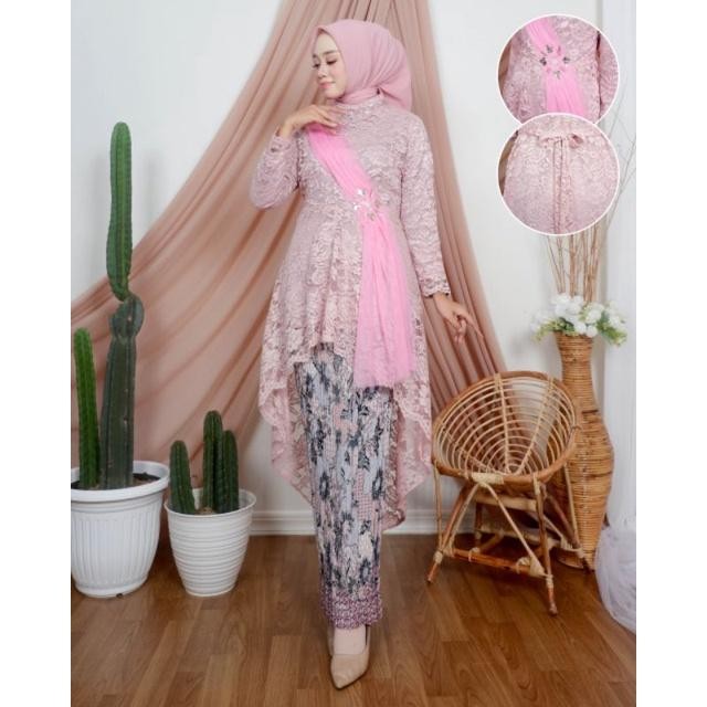 KEBAYA LESTI SELENDANG HIJAB KEBAYA BRUKAT PAYET MODERN PUTIH M