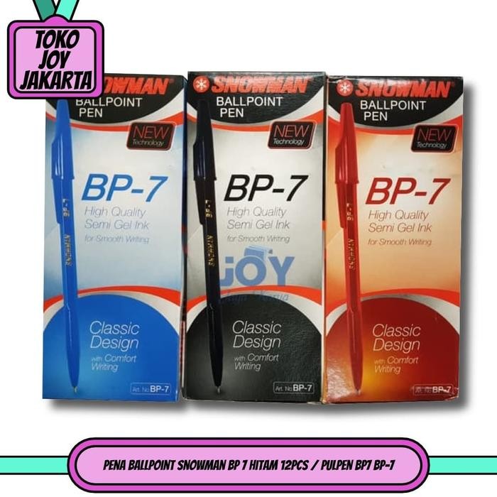 

ID PENA BALLPOINT SNOWMAN BP 7 HITAM 12PCS / PULPEN BP7 BP-7